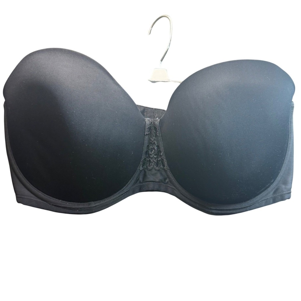 Vanity Fair Strapless Wireless Bra 40DD Black Back‎ Lace Neutral Full Coverage